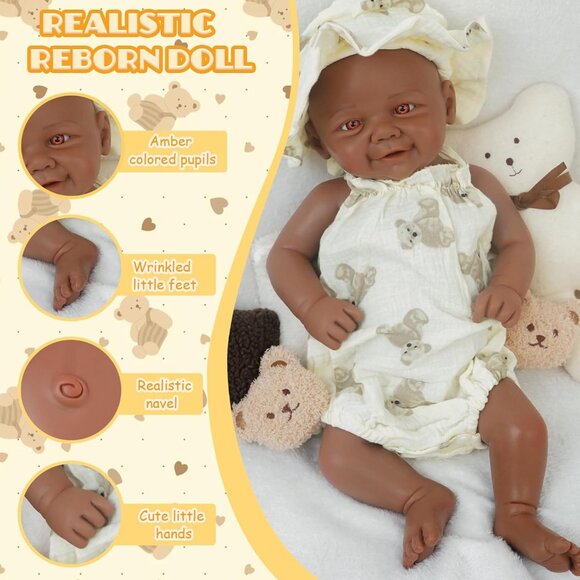 16.9in Full Silicone Not Vinyl Reborn tan Baby Girl Dolls Lifelike Reborn Baby - Picture 3 of 6